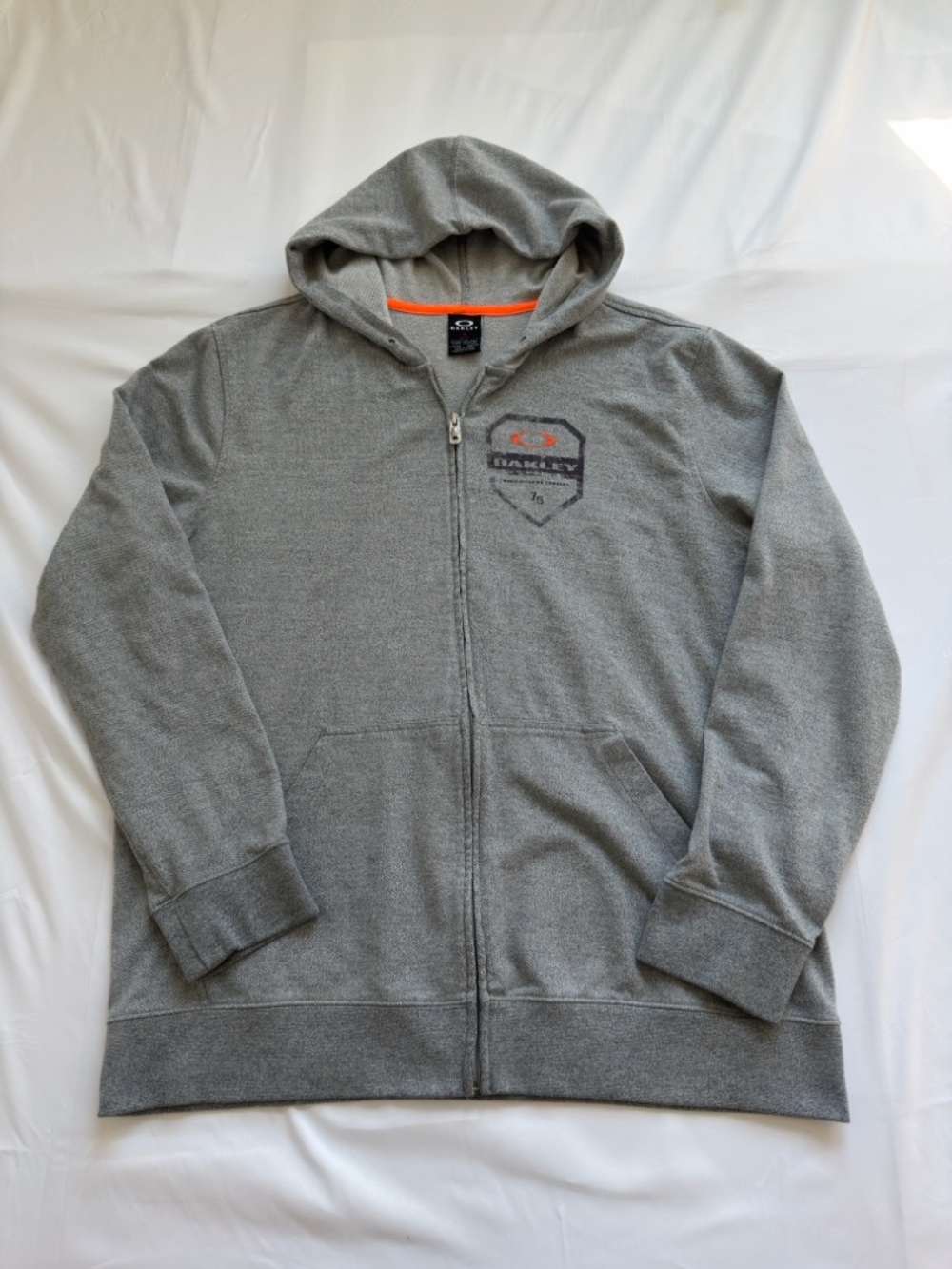 Oakley Full Zip Hoodie Men’s XL Gray 2016 Spring Lightweight Athletic Sweatshirt